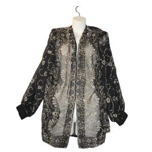 Vintage Three Flaggs Womens Size 6 Sheer Open Front Top Cover Up Floral Cardigan